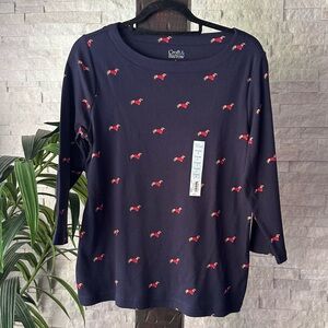 Croft & Barrow Christmas Dachshund Weiner Dog Print Navy and Red Top Size S NWT
